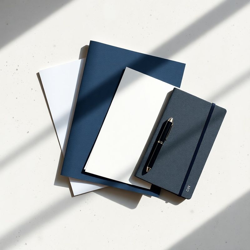 Dokumenti in indigo notes na svetli kamniti mizi